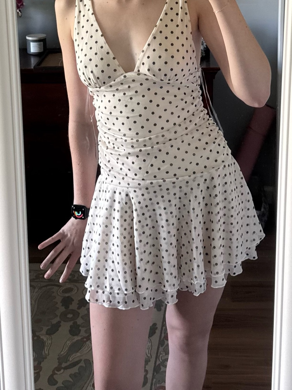 Heart & Hips Cream Mini Dress with Black Polka Dots